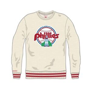 VTG Philadelphia Phillies Mitchell & Ness Cream  Logo Crew Sweatshirt Mens L NWT